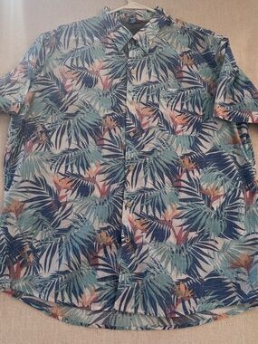 IZOD Saltwater Mens 2XL Hawaiian Shirt Bird of Paradise Palm Tropical Cotton
